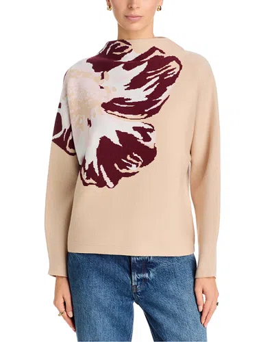 T Tahari Floral Jacquard Funnel Neck Sweater In Neutral