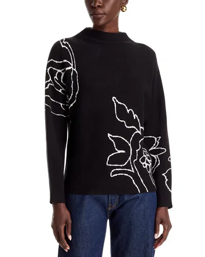 T Tahari Floral Jacquard Funnel Neck Sweater In White