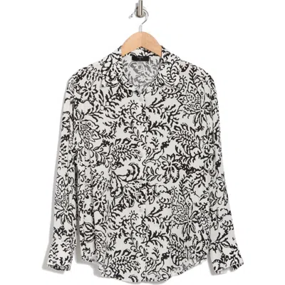 T Tahari Floral Long Sleeve Button-up Shirt In Gray