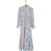 T Tahari Floral Long Sleeve Maxi Shirtdress In Blue