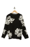 T Tahari Floral Mock Neck Sweater In Black