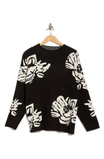 T Tahari Floral Mock Neck Sweater In Black