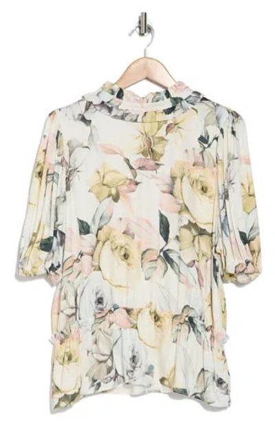 T Tahari Floral Peplum Top In Blooming Petals Print