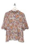 T Tahari Floral Print Ruffle Neck Peplum Crop Top In Light Blue Colorful Paisley