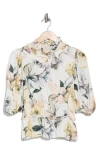 T Tahari Floral Print Ruffle Neck Peplum Crop Top In Blooming Petals Print