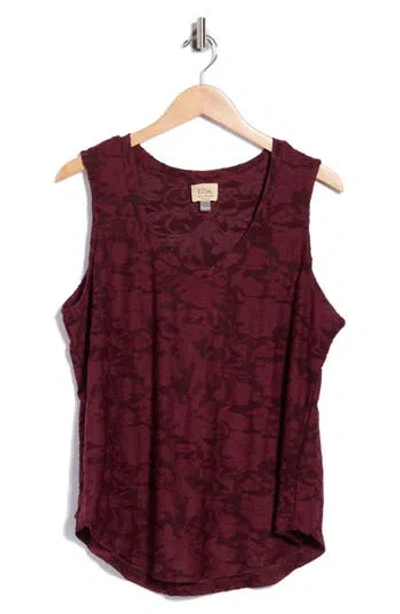 T Tahari Floral Scoop Neck Tank Top In Wine