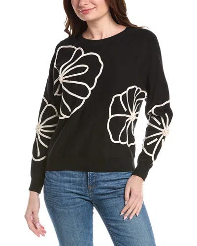 T Tahari Flower Embroidery Pullover In Black
