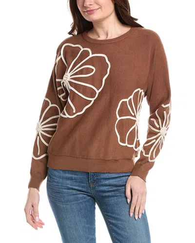 T Tahari Flower Embroidery Pullover In Brown