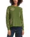 T Tahari Flower Embroidery Sweater In Green