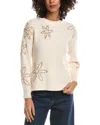 T Tahari Long Sleeve Crewneck Sweater With Floral Embroidery In Neutral