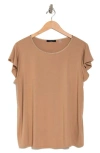 T Tahari Flutter Cap Sleeve T-shirt In Toffee