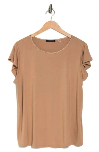 T Tahari Flutter Cap Sleeve T-shirt In Brown