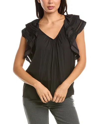 T Tahari Flutter Sleeve Airflow Blouse In Black