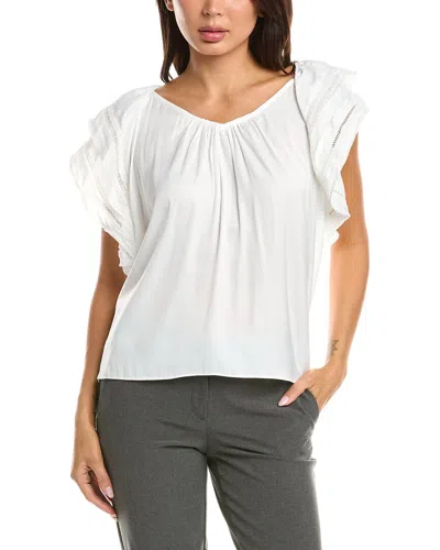 T Tahari Flutter Sleeve Airflow Blouse In White