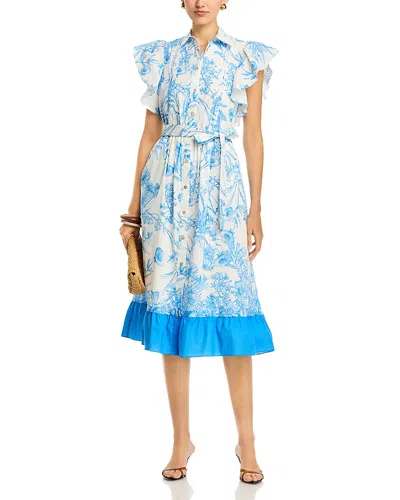 T Tahari Flutter Sleeve Midi Dress In Blue