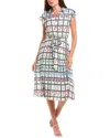 T Tahari Flutter Sleeve Midi Dress In Multi