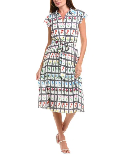 T Tahari Flutter Sleeve Midi Dress In Neutral