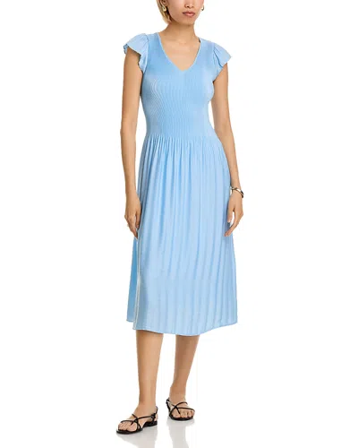 T Tahari Flutter Sleeve Midi Dress In Blue