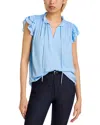 T Tahari Flutter Sleeve Split Neck Airflow Blouse