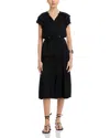 T Tahari Flutter Sleeve Split Neck Flare Airflow Dress In Black