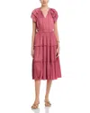 T Tahari Flutter Sleeve Split Neck Flare Airflow Dress In Mauvewood