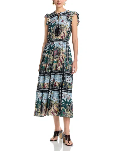 T Tahari Flutter Sleeve Split V Neck Tiered Dress In Multi
