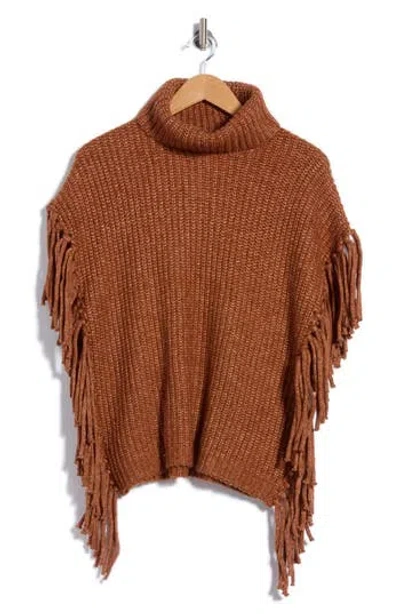 T Tahari Fringe Trim Turtleneck Sweater In Brown
