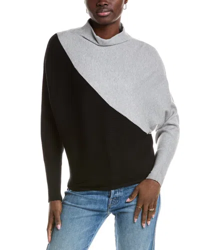 T Tahari Funnel Neck Colorblock Sweater In Black