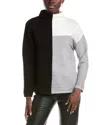 T Tahari Funnel Neck Colorblock Sweater In White