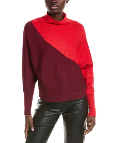 T Tahari Funnel Neck Colorblock Sweater In Red