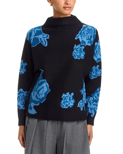 T Tahari Funnel Neck Floral Jacquard Sweater In Black