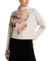 T Tahari Funnel Neck Floral Print Sweater In White