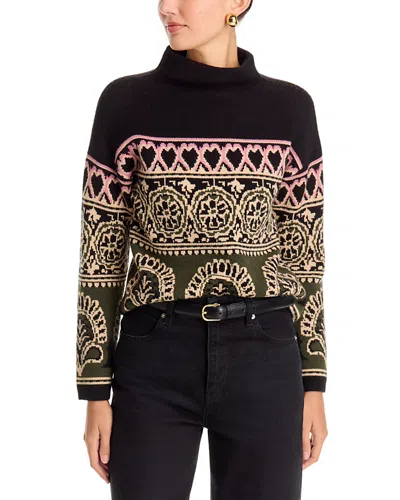T Tahari Funnel Neck Jacquard Sweater In Black