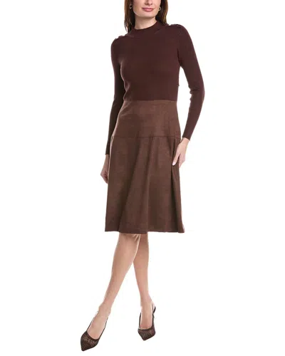 T Tahari Funnel Neck Midi Dress In Brown