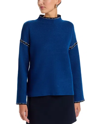 T Tahari Funnel Neck Sweater In Blue