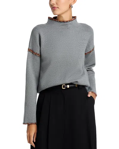 T Tahari Funnel Neck Sweater In Gray