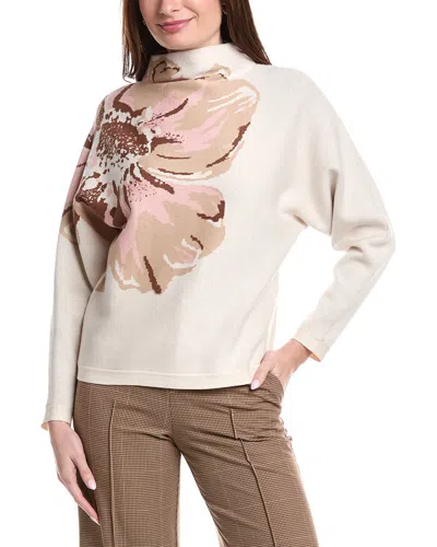 T Tahari Funnel Neck Floral Print Sweater In White