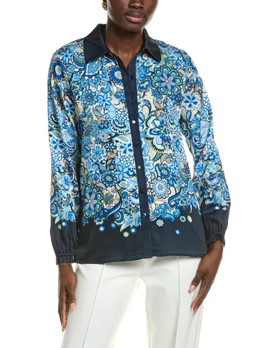 T Tahari Garden Bloom Button Down Blouse In Black