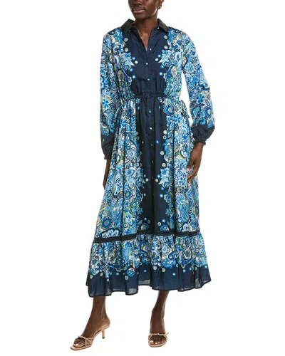 T Tahari Garden Bloom Button Down Maxi Dress In Blue