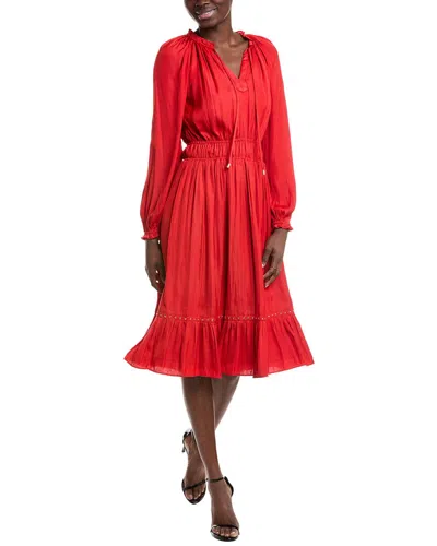 T Tahari Gathered Midi Dress In Red