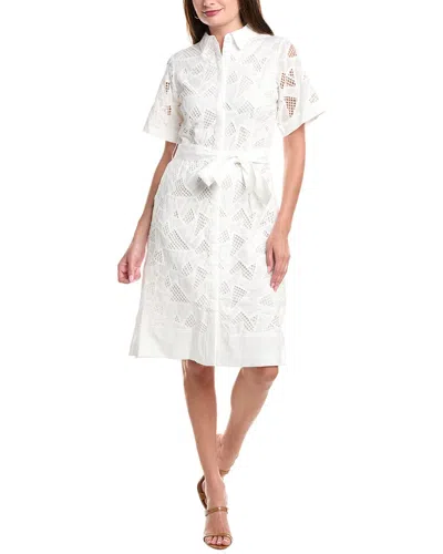 T Tahari Short Sleeve Eyelet Dress In White Star