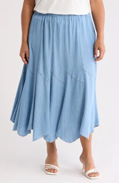T Tahari Godet Midi Skirt In Southern Blue