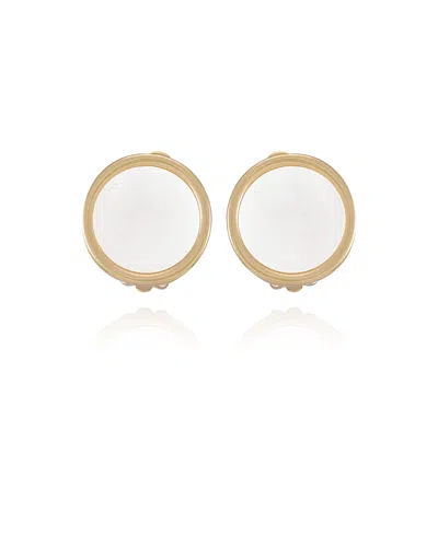 T Tahari Gold-tone Circle Dime Clip On Button Earrings