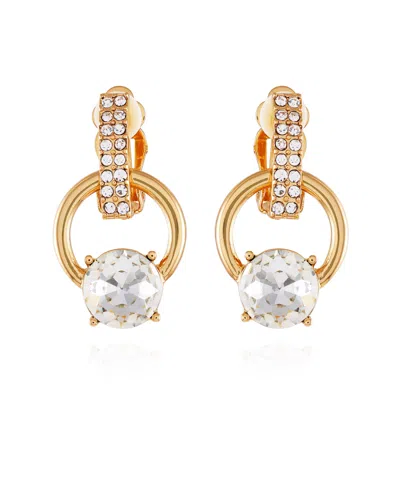 T Tahari Gold-tone Clip On Hoop Drop Earrings
