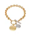 T TAHARI GOLD-TONE COIN PENDANT TOGGLE LINE BRACELET