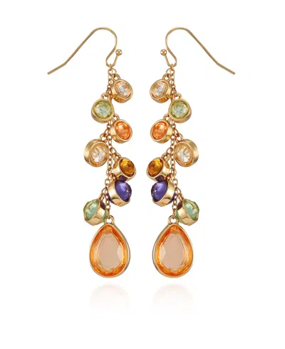 T Tahari Gold-tone Colored Glass Stones Drop Dangle Earrings
