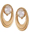 T Tahari Gold-tone Crystal Open Oval Stud Earrings In Gold