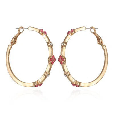 T Tahari Gold-tone Glass Stone Hoop Earrings