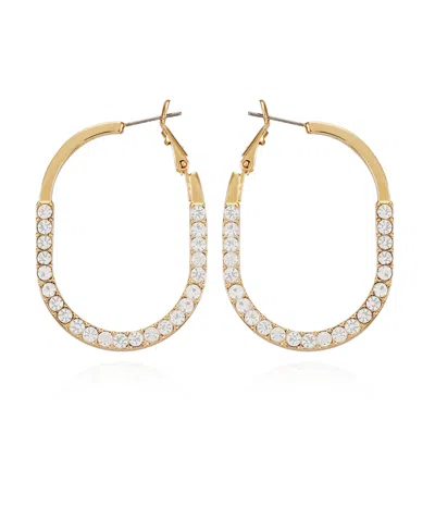 T Tahari Gold-tone Glass Stone Oval Hoop Earrings