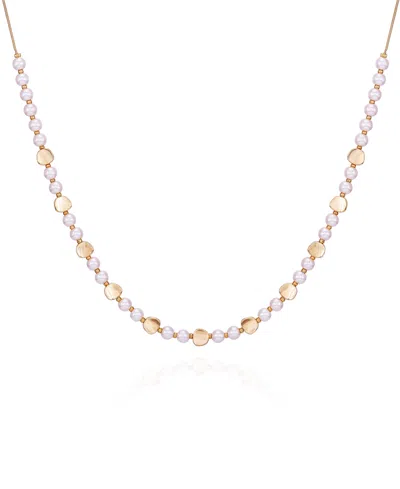 T Tahari Gold-tone Imitation Pearl Long Statement Necklace